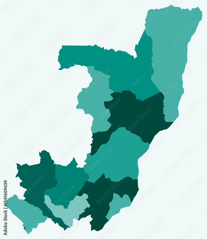 Poster map of republic of the congo with regions. just a simple country border map with region division. te