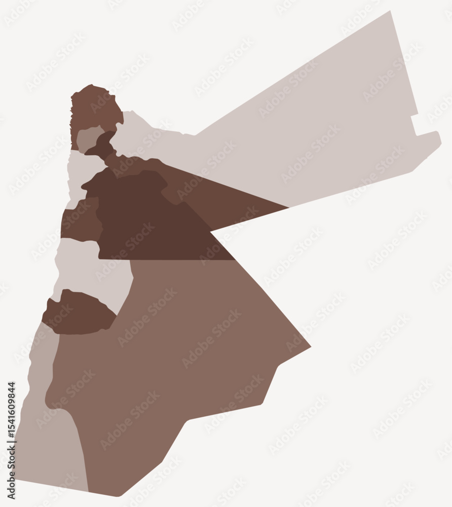 Poster map of jordan with regions. just a simple country border map with region division. brown color palet