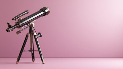 Soft lavender background featuring classic black telescope centered cleanly