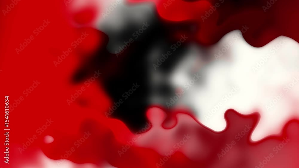 Poster red, white, and black gradient with fluid, swirling shapes. dark red background with lighter areas o
