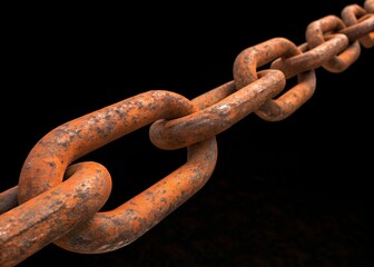 Fototapeta premium Rusty Iron Chain Links on Dark Background Photography