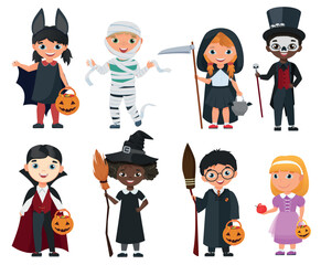 Cute Halloween kids set. Cartoon vector illustration isolated