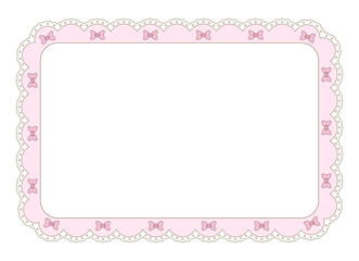 Rectangle scallop frame in coquette style isolated. Cute  lace border with bow and ribbon for Valentine's Day cards, Wedding invitations.