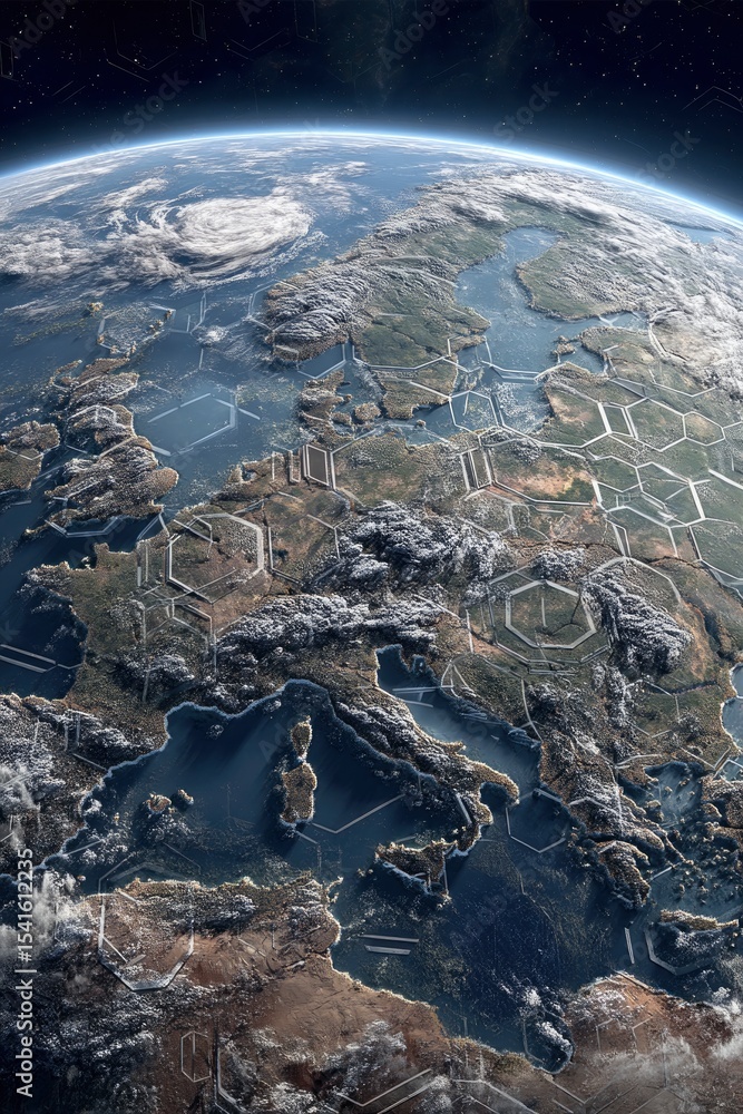 Poster hexagonal grid mapping system of earth from space