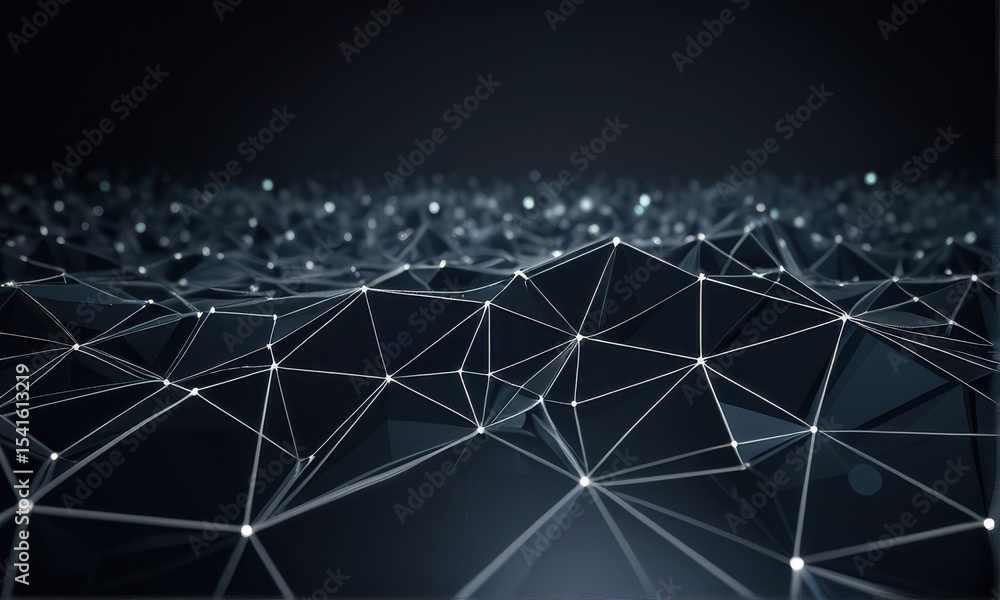 Poster abstract digital network glowing lines and nodes on dark background