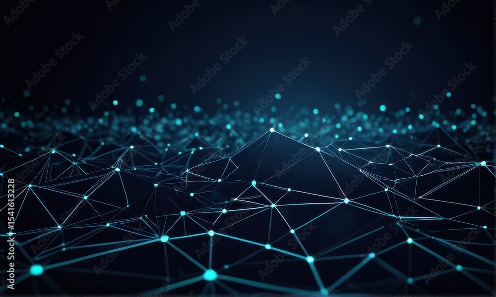 Poster abstract digital network glowing blue nodes and lines on dark background