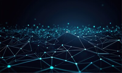 Abstract Digital Network Glowing Blue Nodes and Lines on Dark Background