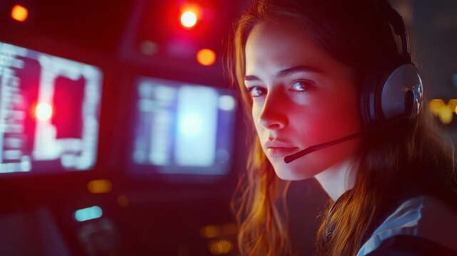 Operator task: 911 responder voice, distress signal, command flow, headset call, support connection, crisis report, alert role, emergency dispatch, rescue talk, fast action, calm focus, verbal aid