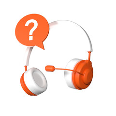 White Gaming Headset with Orange Accents and Question Mark Speech Bubble for Customer Support Concept 3d Illustration