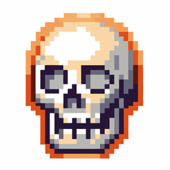 Obraz premium Pixel art human skull icon retro 8 bit digital skeleton head illustration for gaming, halloween, anatomy, or medical themes
