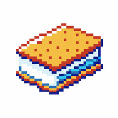 Fototapeta premium Pixel art ice cream sandwich retro 8 bit dessert, sweet creamy treat, summer snack, classic layered confection