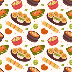 Seamless Pattern of North Indian Dishes and Street Food