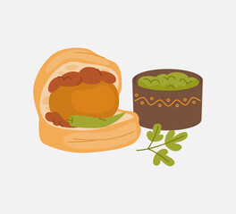 Illustration of Vada Pav with Green Chutney