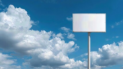 Set against a peaceful sky, the empty white sign symbolizes endless possibilities and serene outdoor space.
