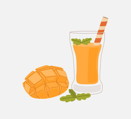 Mango Lassi Glass with Fresh Mango Illustration