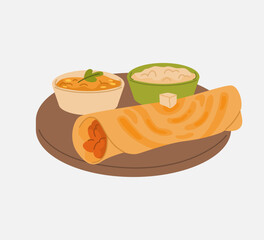 South Indian Masala Dosa with Chutney and Sambar