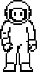 Fototapeta premium Pixel art astronaut character in spacesuit, retro gaming futuristic space explorer, minimalist digital sprite illustration