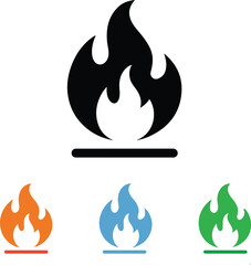 Black Orange Blue Green Flame Icons Set Fire Symbol