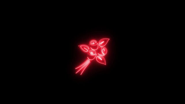 Flower icon animation neon color in black background 4k animation