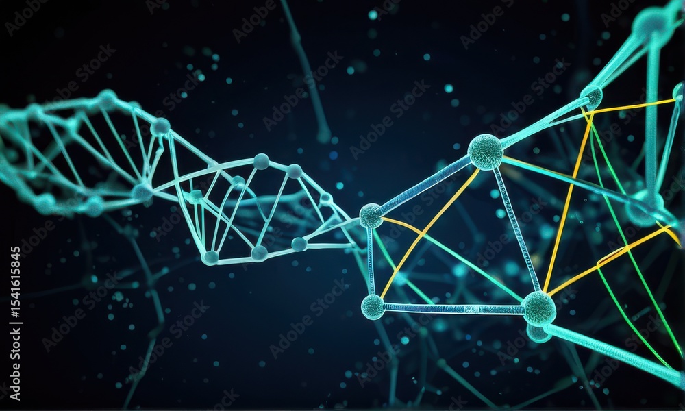 Poster abstract teal and yellow network structure 3d rendering