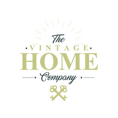 Vintage Home Company logo, white background with a yellow sun and two keys. The logo is simple and elegant, with a focus on the company's name and the idea of vintage homes