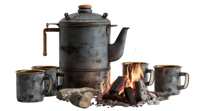old coffee pot on white background 
