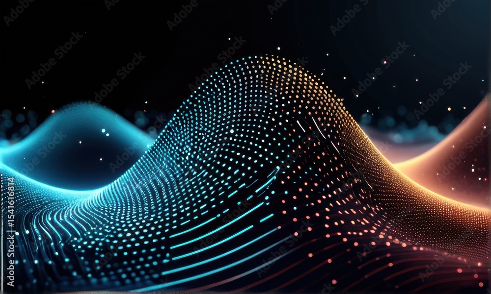 Poster luminous particle waves abstract digital art