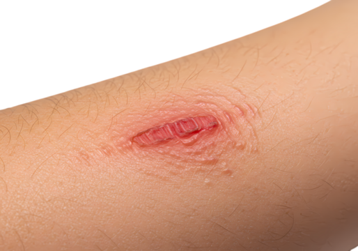 Closeup View of a Minor Abrasion Skin Texture and Healing Process isolated on transparent baackground