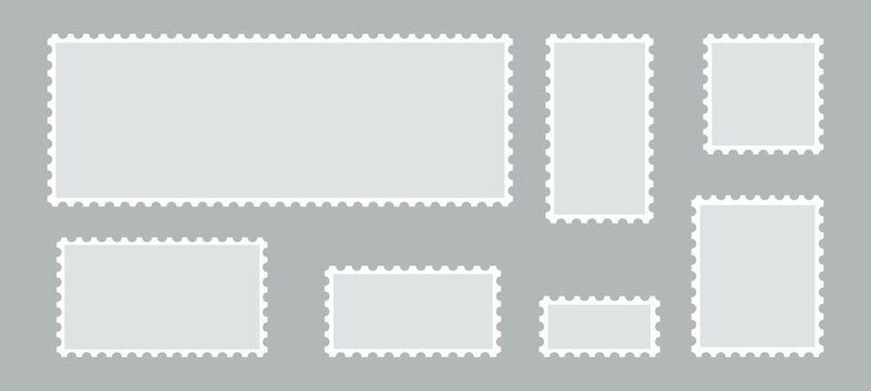 Postage frames collection. Blank rectangle and square postage stamps.