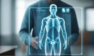 Person Interacting with a Digital Holographic Human Anatomy Model