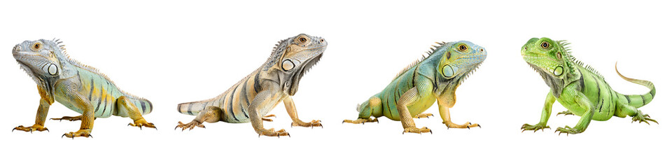 Obraz premium A group of diverse colorful reptilian lizards in a wildlife setting