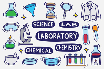 set of laboratory doodle with color good for background, wallpaper, element design, icon, etc	