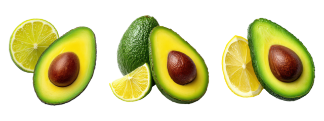 Sliced Avocado with Lime Wedge isolated on transparent background