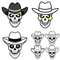 Beautiful skull outline vector illustration isolated on white background.