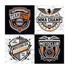 Vector collection of four logo design for sport clubs, motorcycle logos
