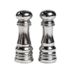Polished silver salt and pepper shakers.