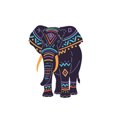 Fototapeta premium African elephant with tribal decor, flat vector silhouette