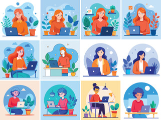 Remote work vector illustration isolated on white background.