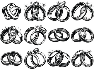 Wedding rings silhouette vector illustration isolated on white background.