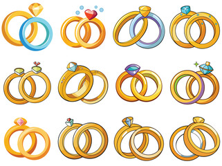 Wedding rings vector illustration isolated on white background.