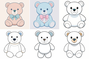 Teddy bears vector illustration isolated on white background.