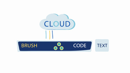 Fototapeta premium Cloud graphic with brush code and text elements connected by lines in a simple design style