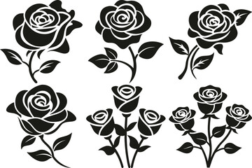 Roses silhouette vector illustration isolated on white background.