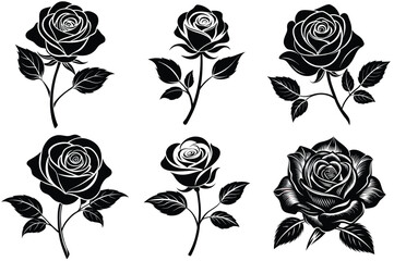 Roses silhouette vector illustration isolated on white background.