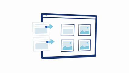 Illustration of a browser window with images and arrows indicating data transfer process flow