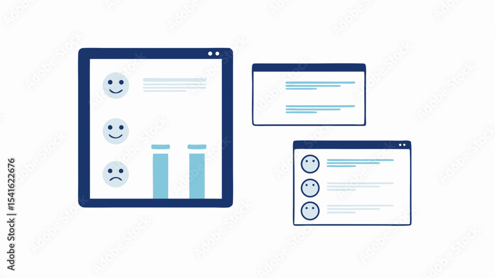 Aufkleber illustration of dashboards displaying smiley faces and bar charts for data visualization