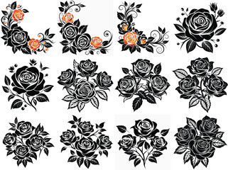 Roses silhouette vector illustration isolated on white background.