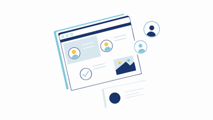 Website interface showing user profiles and image with checkmark illustration design view concept