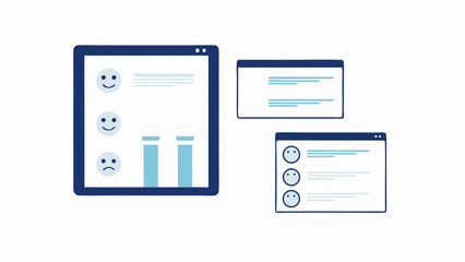 Illustration of dashboards displaying smiley faces and bar charts for data visualization