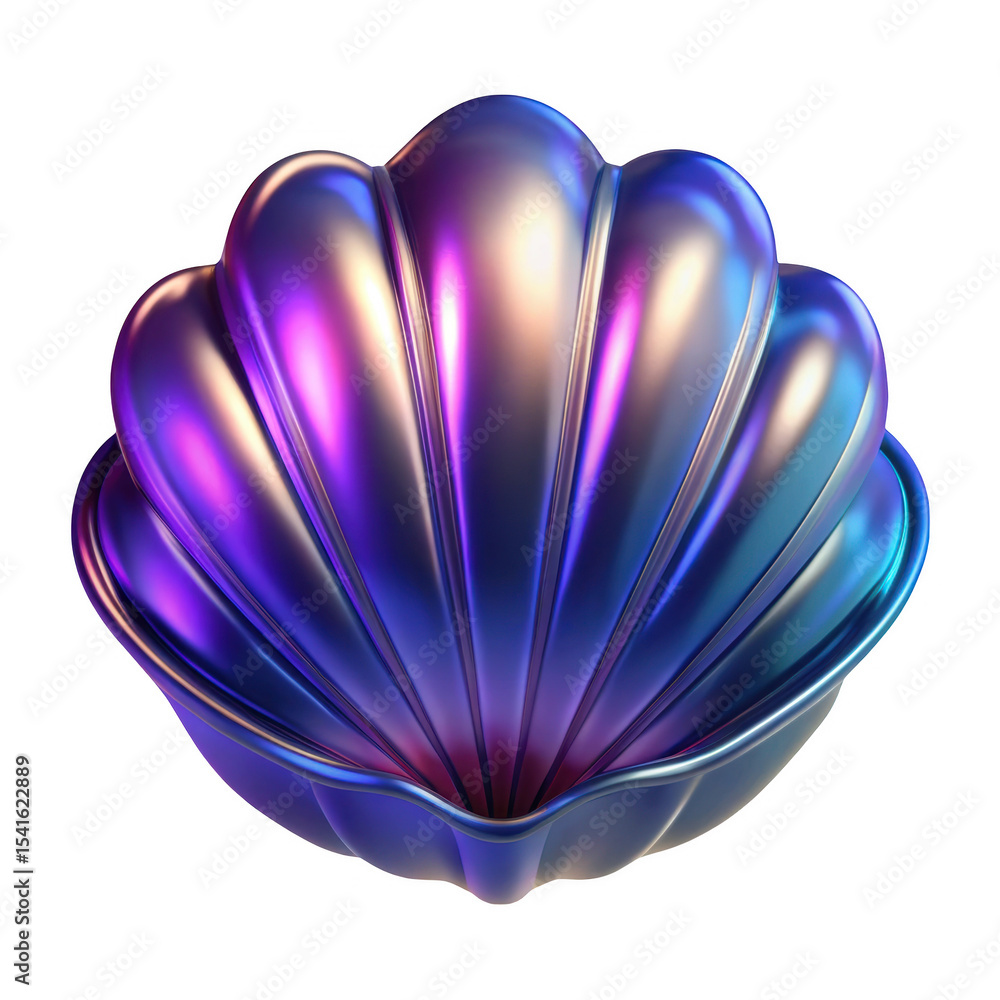 Poster iridescent clam shell isolated on transparent background
